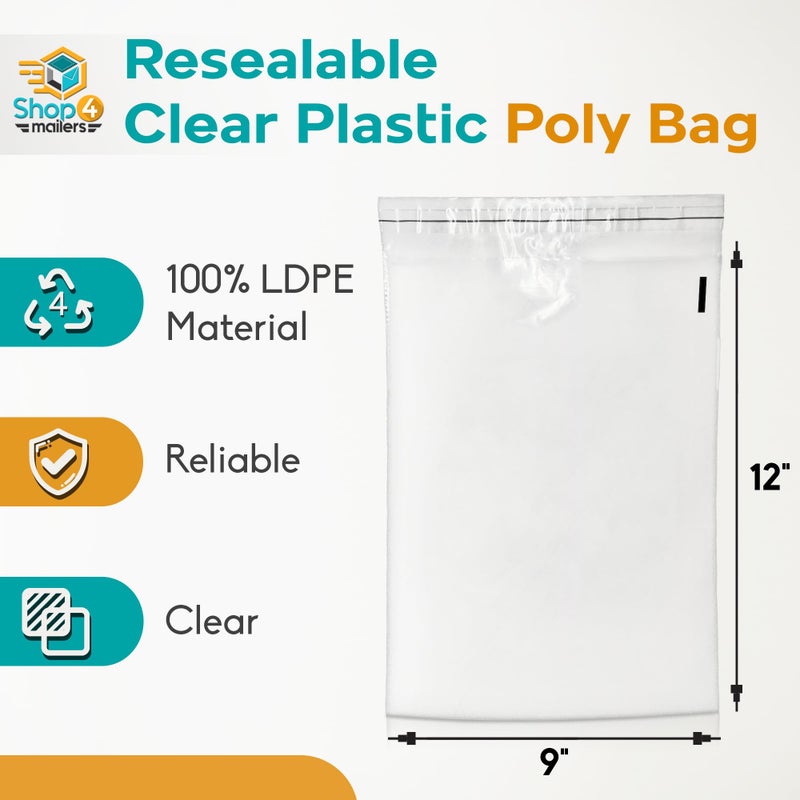Shop4Mailers 9 x 12 Clear Plastic Poly Bags 1.5 Mil Self Seal Packaging for Apparel, Jewelry, Documents, Prints, Gifts, Storage â€“ Resealable (1000 Pack) - Image 2